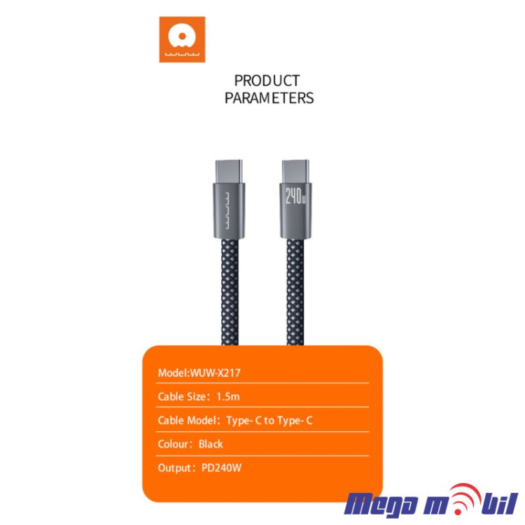 Data Kabel Type C PD WUW-X217 240W 1.5m FAST black